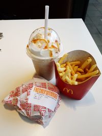 High angle view of cupcakes on table