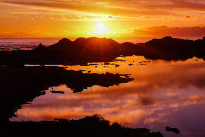 Scenic view of sea against romantic sky at sunset