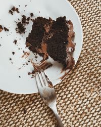 High angle view of dessert in plate on table