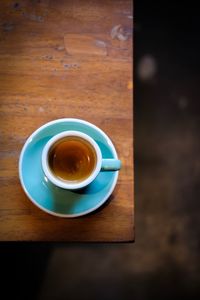 High angle view of coffee on table