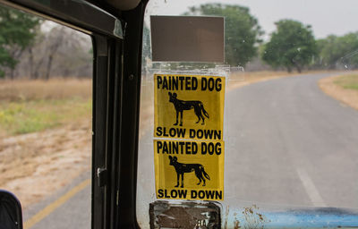 Close-up of information sign on vehicle