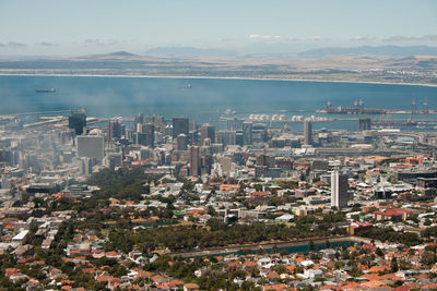 High angle view of city buildings