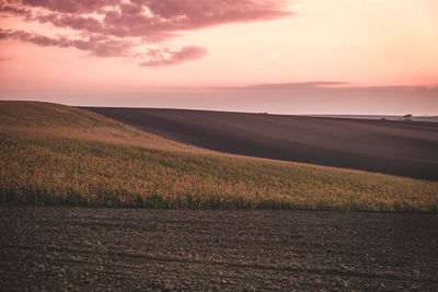 Scenic view of field against sky during sunset