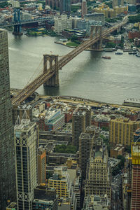 High angle view of river amidst buildings in city