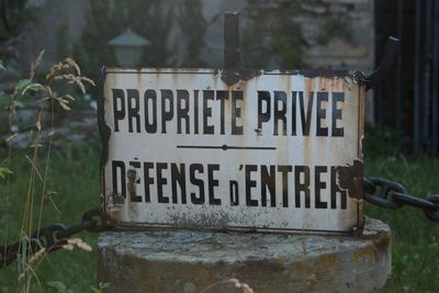 Close-up of information sign