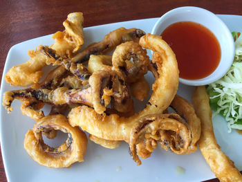 Close-up of noodles served in plate