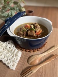 Close-up of food in bowl on table