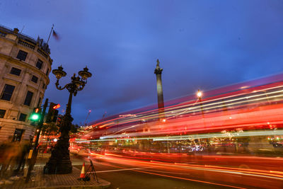 Light trails on road at night