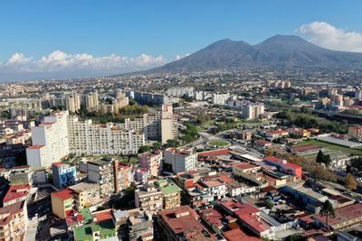 High angle view of townscape against sky