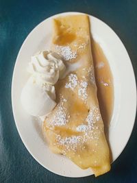 High angle view of dessert in plate on table