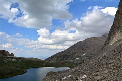 Scenic view of mountains against cloudy sky