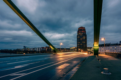 On the raftsman bridge at night in frankfurt, germany.