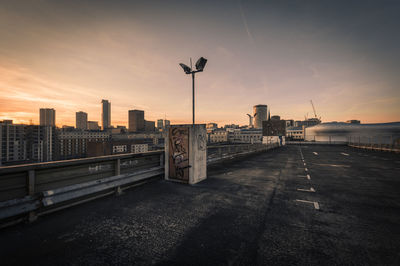 View of city at sunset