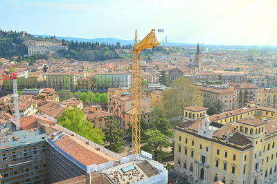 High angle view of townscape against sky in city