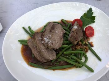 High angle view of meal served in plate