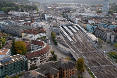 High angle view of buildings in city