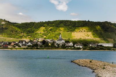 Scenic view of sea and buildings against sky