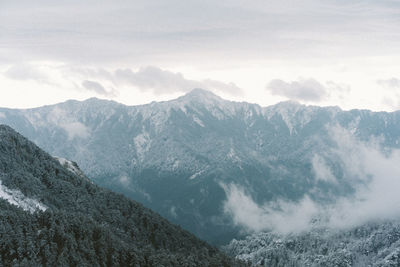 Scenic view of snowcapped mountains against sky