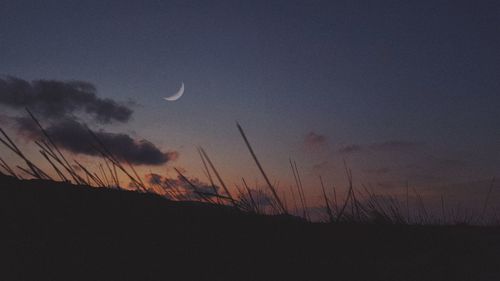 Low angle view of silhouette moon against sky at sunset