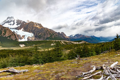 Scenic view of snowcapped mountains against sky