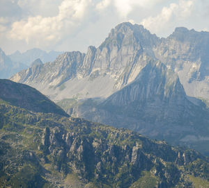 Scenic view of mountains against cloudy sky