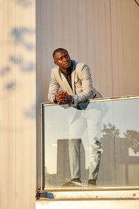 African american businessman at sunset in a building.