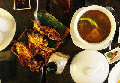 High angle view of food in plate
