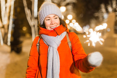 Smiling woman during winter