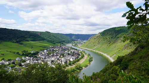 Scenic view of moselle valley landscape against sky in city