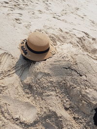 High angle view of hat on sand