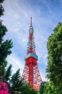 Low angle view of tower against cloudy sky