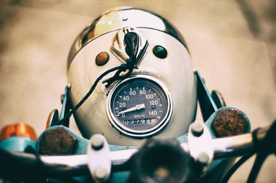 High angle view of old fashioned motorcycle handlebar