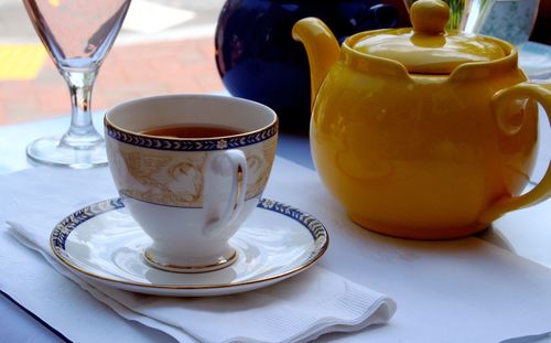 Close-up of tea served on table