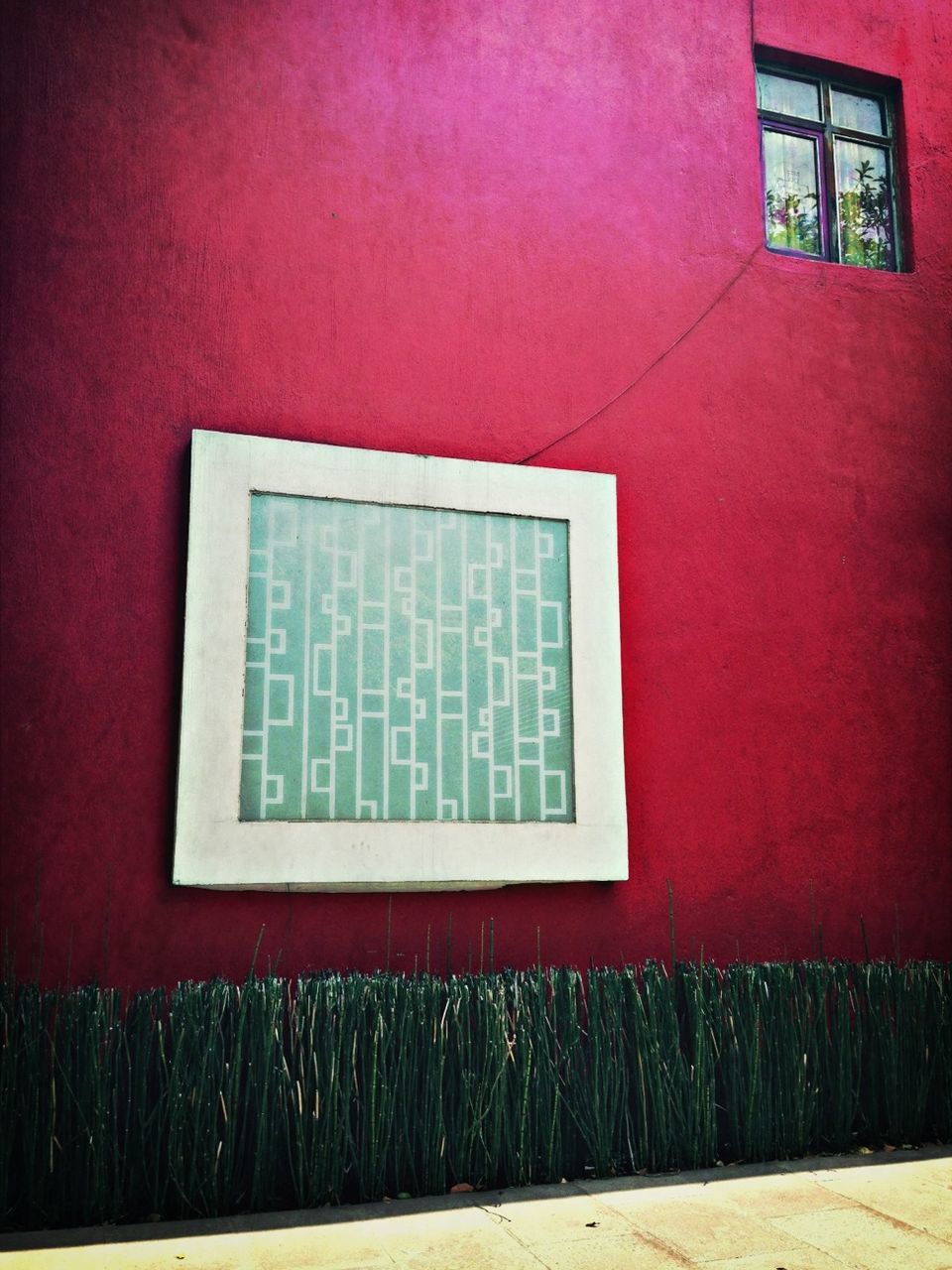 architecture, window, built structure, red, indoors, building exterior, wall - building feature, wall, no people, table, glass - material, closed, house, communication, brick wall, day, text, close-up, geometric shape, pattern