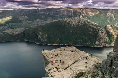 Preikestolen rock is a famous tourist attraction near stavanger, norway.