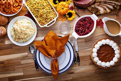 High angle view of food on table