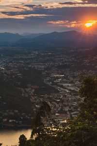 High angle view of townscape against sky at sunset