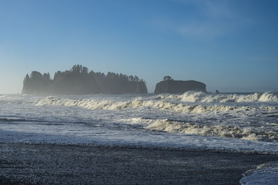 Scenic view of sea against clear sky