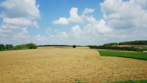 Scenic view of field against cloudy sky