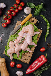 High angle view of food on table