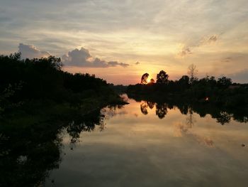 Scenic view of lake against sky during sunset