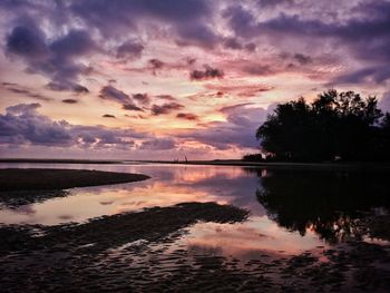 Scenic view of lake against sky during sunset