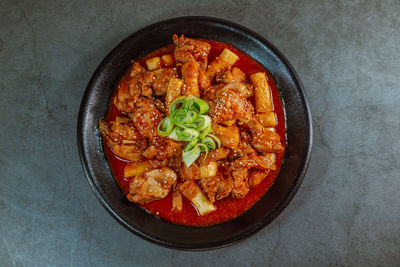 High angle view of food in bowl on table