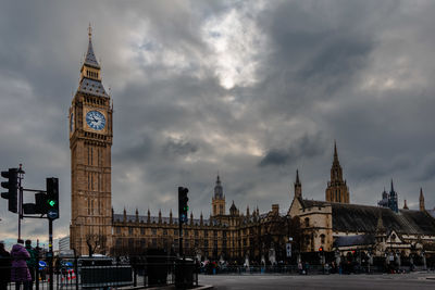 Low angle view of big ben against cloudy sky
