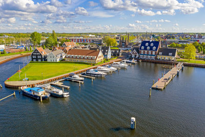 Aerial from the harbor from huizen in the netherlands