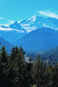 Scenic view of mountains against sky during winter