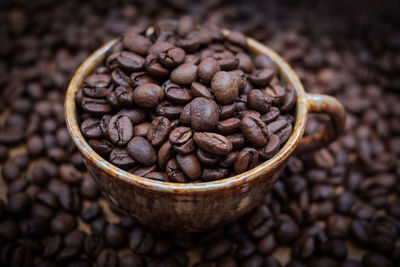 High angle view of coffee beans on table