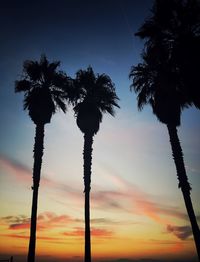 Low angle view of silhouette palm trees against romantic sky