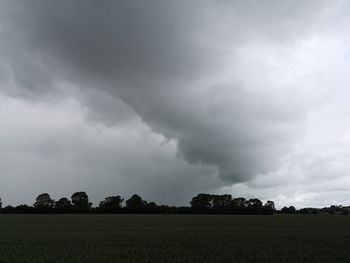 Scenic view of field against cloudy sky