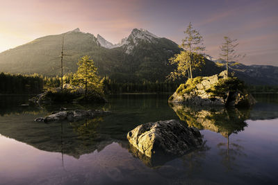 Scenic view of lake against mountain range